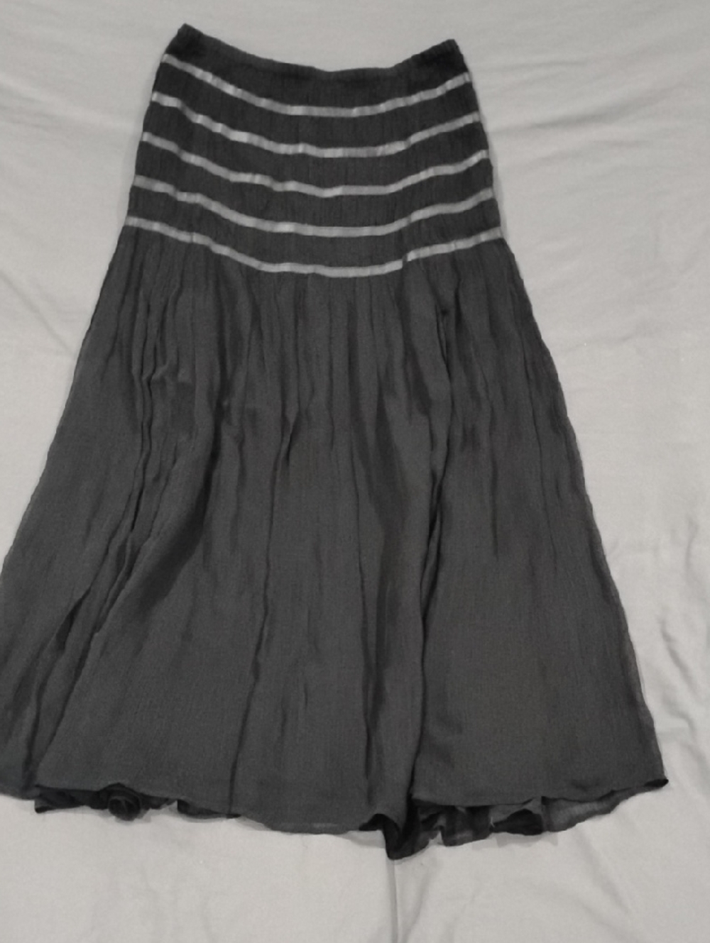 Chan Luu Black Maxi A-Line Skirt with Contrasting Stripes